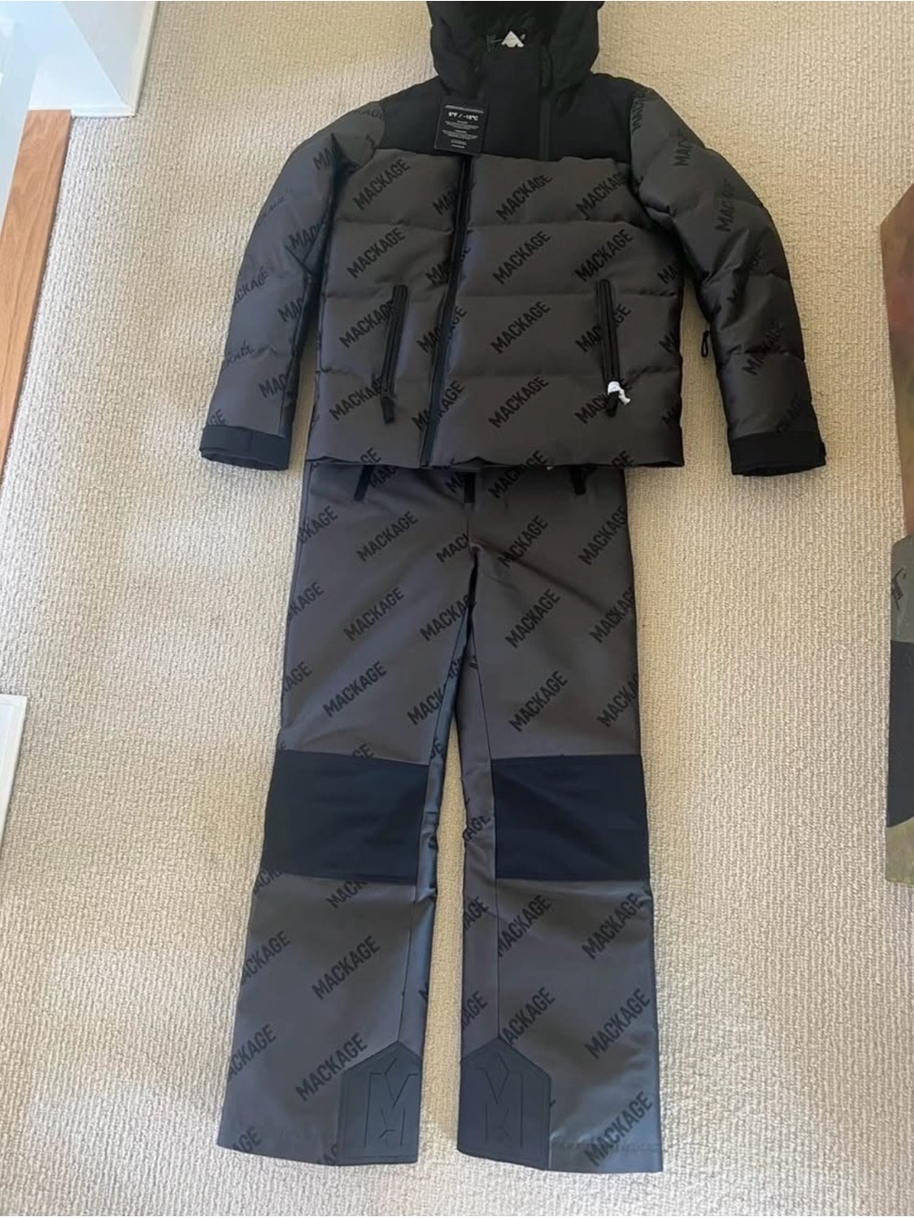 Mackage Ski Jacket and Overall Gray Logo-Print Insulated Jacket and Pants Set